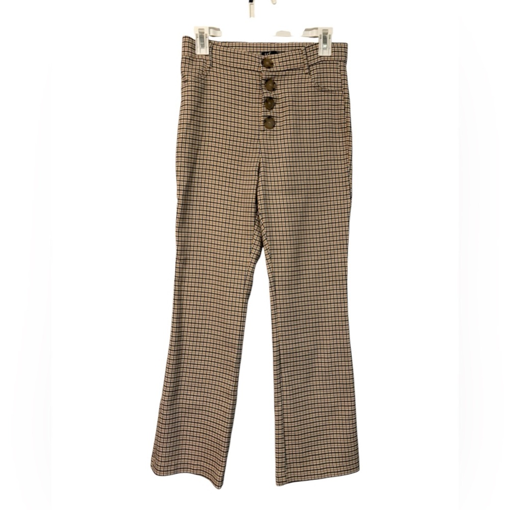Zara Checked Button-Front Trousers - Beige Black